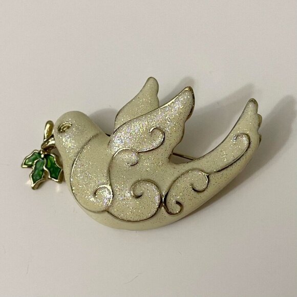 Vintage Christmas Peace Dove Brooch Pin - Picture 1 of 12